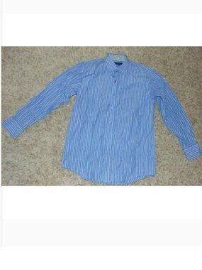 Bogari Dress Shirt Mens S Blue White Striped Long Sleeve Button Front Sport